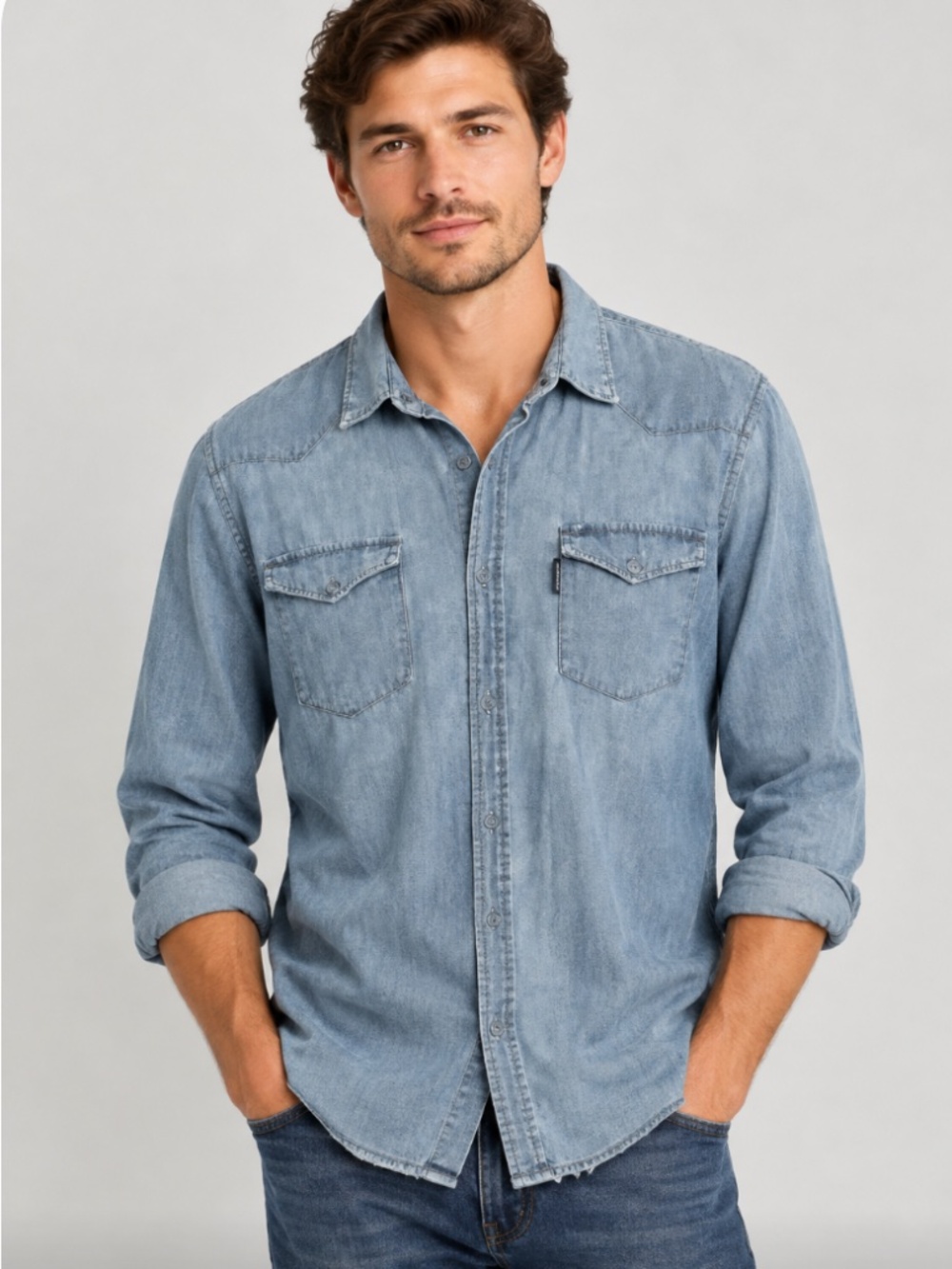 Armani Exchange Men's Blue Denim Shirt Size XL
